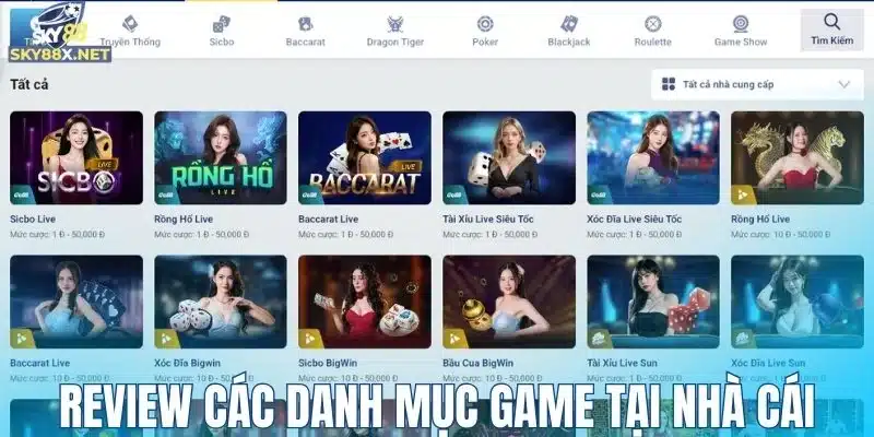 Review các danh mục game tại nhà cái Sky88